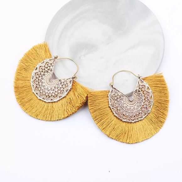 Anthropologie Amelia Filigree Silk Hoop Earrings - Picture 2 of 5